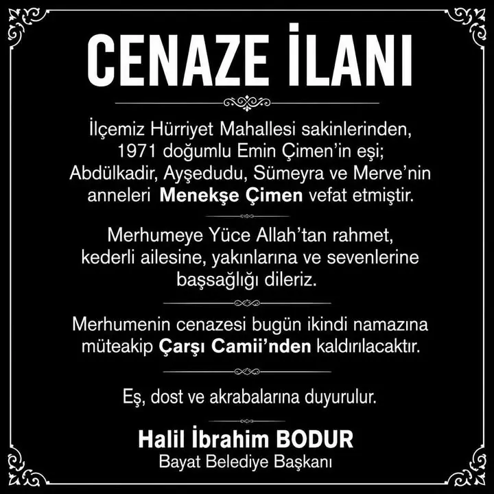 Hürriyet Mahallesi'nden Menekşe Çimen'in Cenazesi