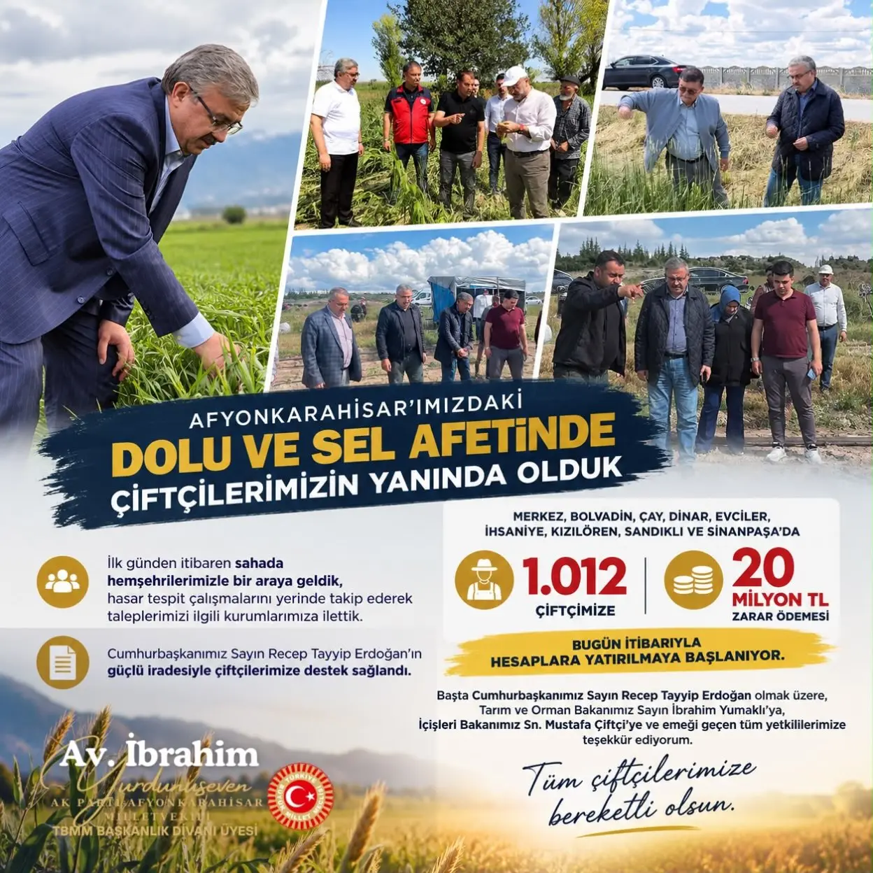 Afyonkarahisar'daki çiftçilere 20 milyon TL destek
