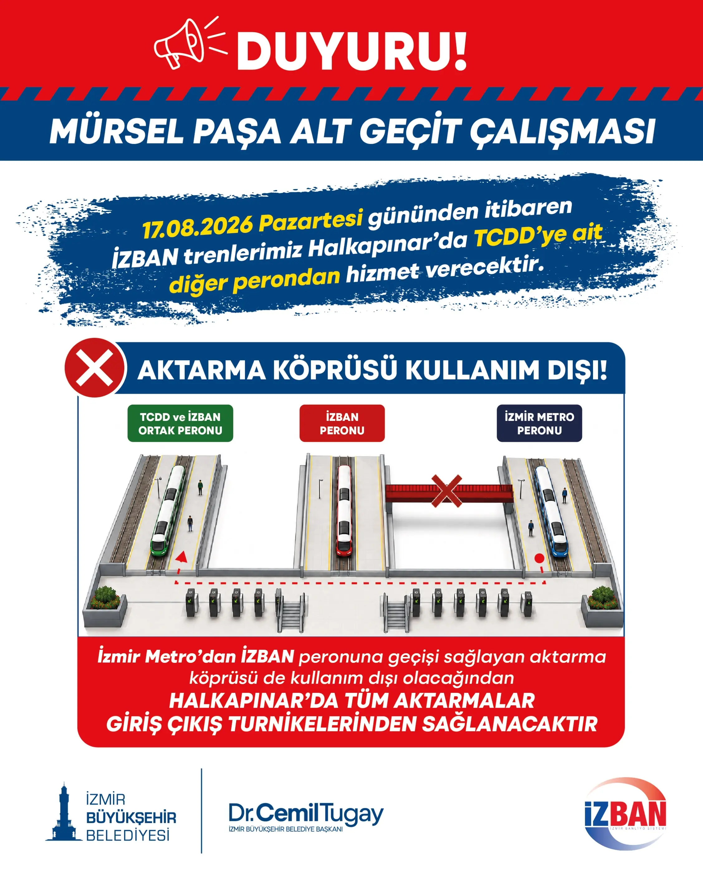 Halkapınar İstasyonu'nda geçici düzenleme yapılacak