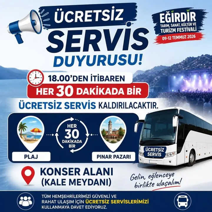 Eğirdir'de Festival İçin Ücretsiz Servis Duyurusu