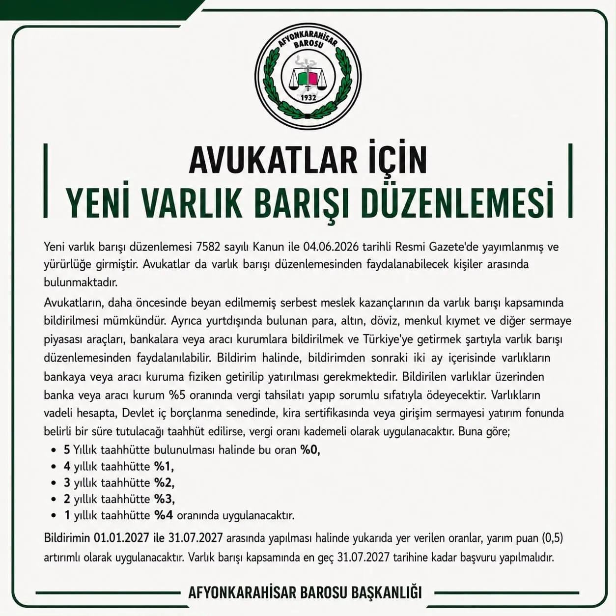 Avukatlar için yeni varlık barışı düzenlemesi