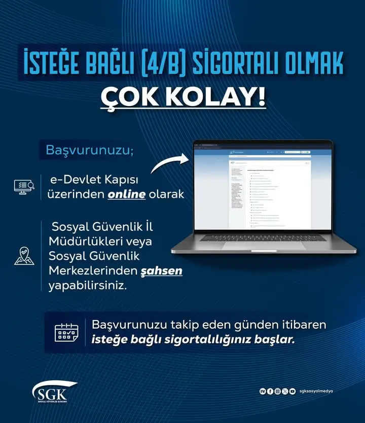 SGK'dan e-Devlet ile sigorta başvurusu duyurusu