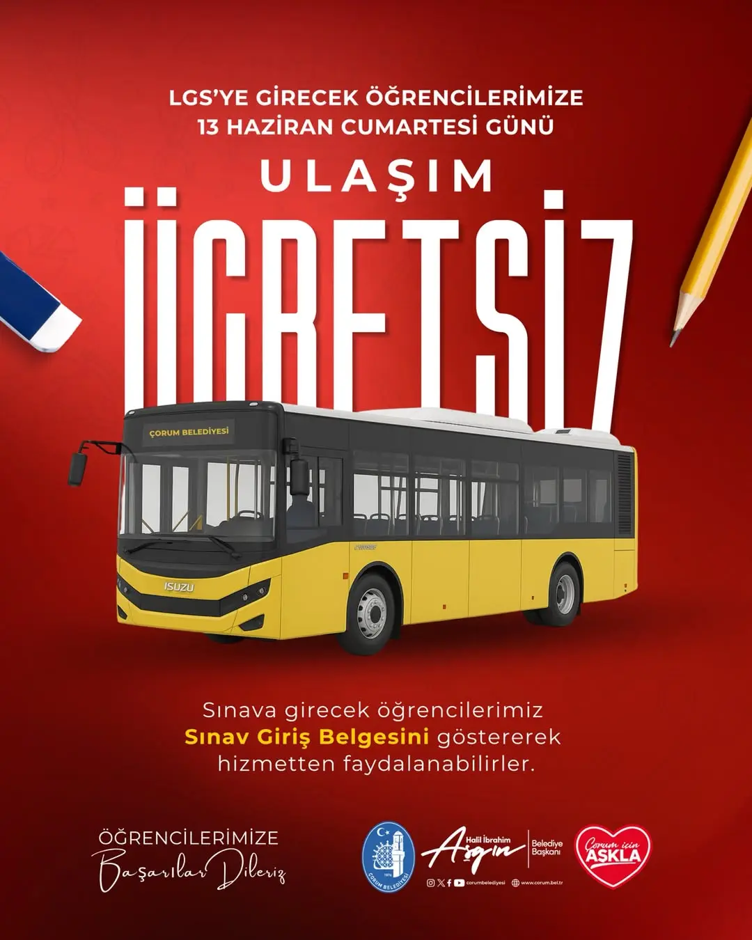 LGS'ye katılan öğrenciler için ücretsiz ulaşım