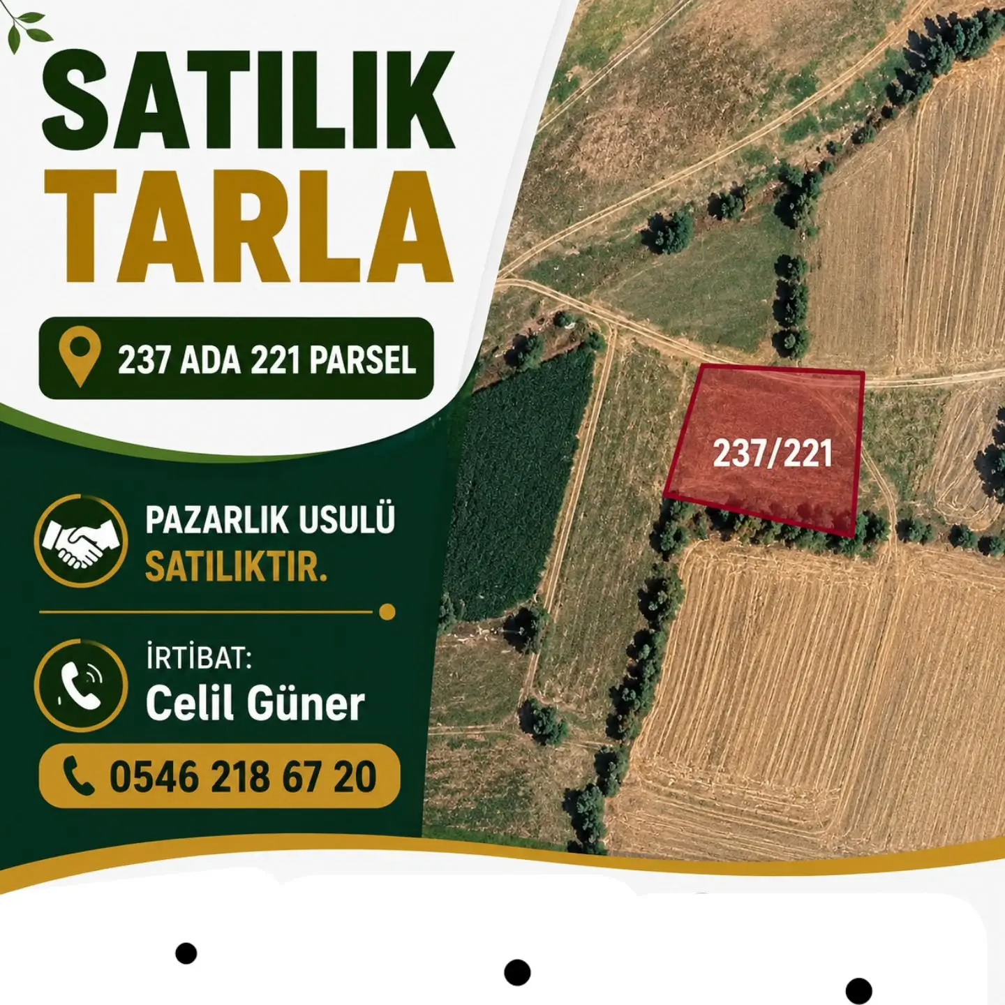 Dibekbaşı Mahallesi'nde satılık tarla duyurusu