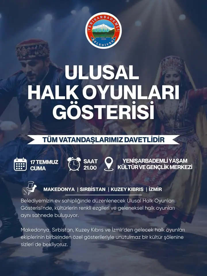 Yenişarbademli'de Ulusal Halk Oyunları Gösterisi Düzenlenecek