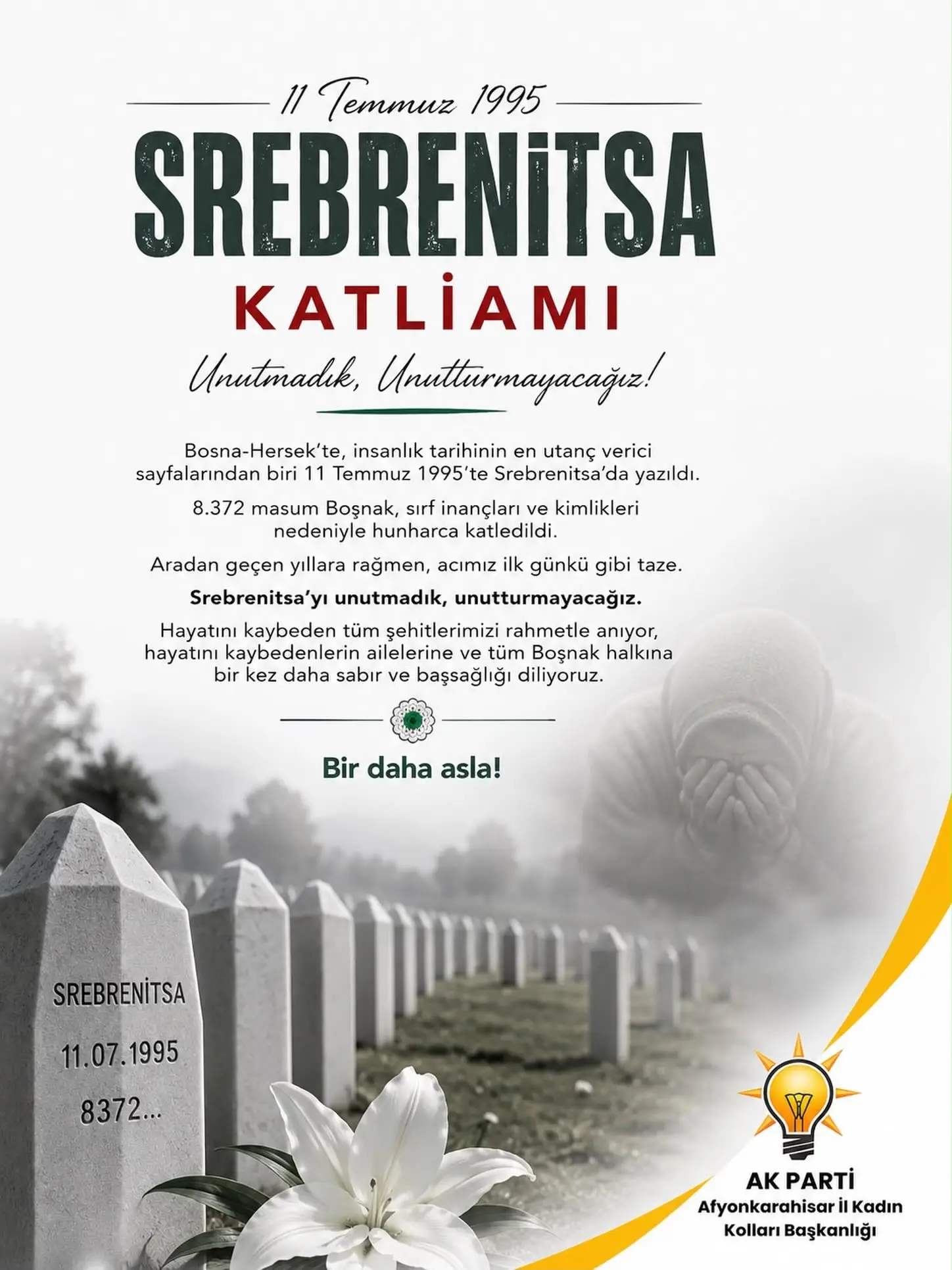 Srebrenitsa Katliamı'nın Yıldönümünde Anma Mesajı