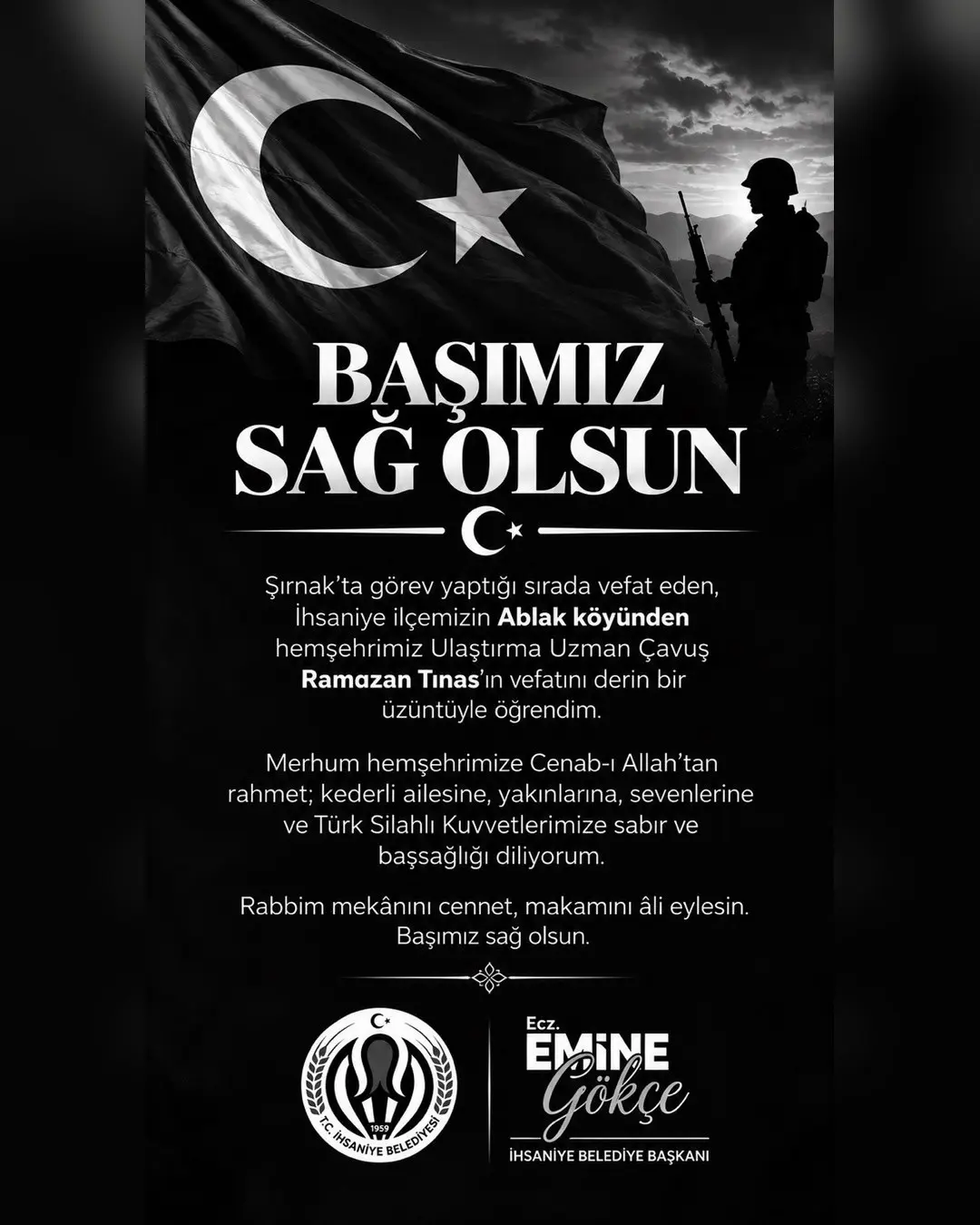 Ulaştırma Uzman Çavuş Ramazan Tınas'ın vefatı