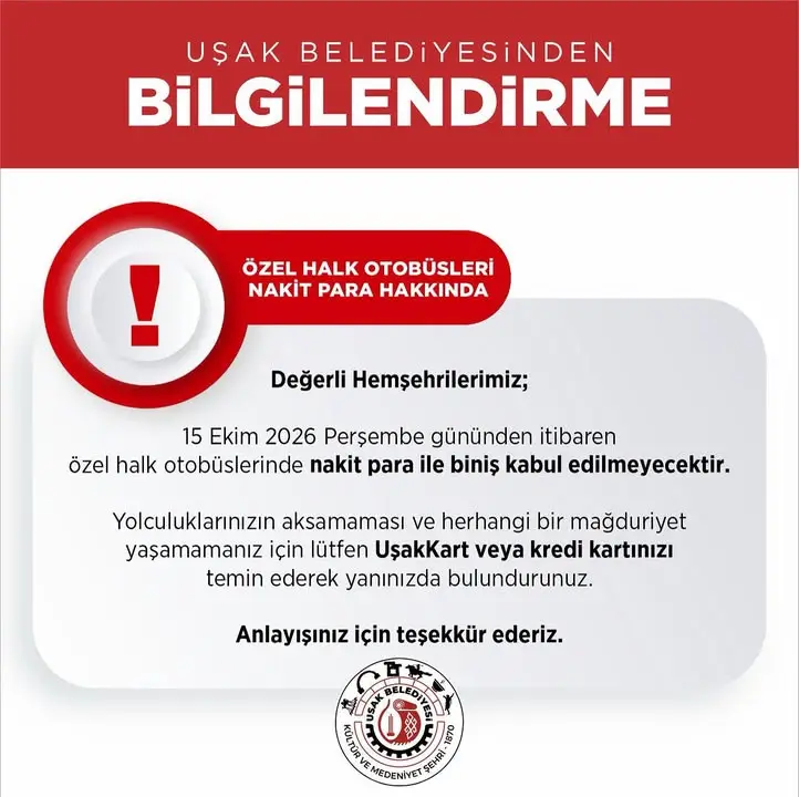 Uşak Belediyesi'nden vatandaşlara önemli duyuru