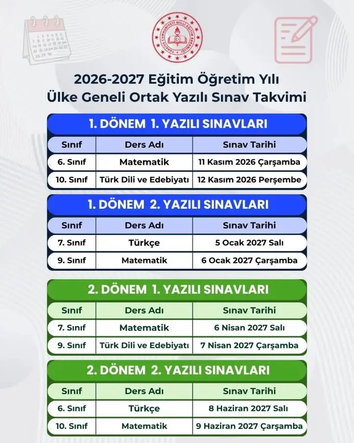 Uşak'ta Ortak Yazılı Sınav Takvimi Açıklandı