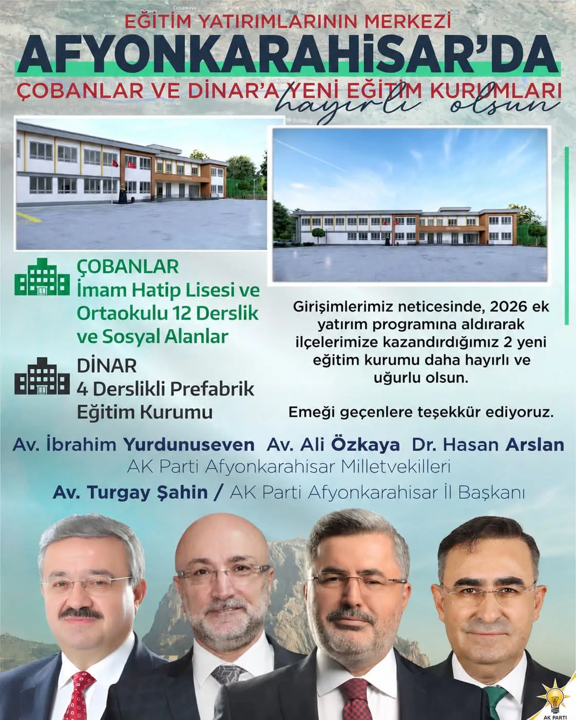 Afyonkarahisar'a iki yeni eğitim kurumu kazandırıldı