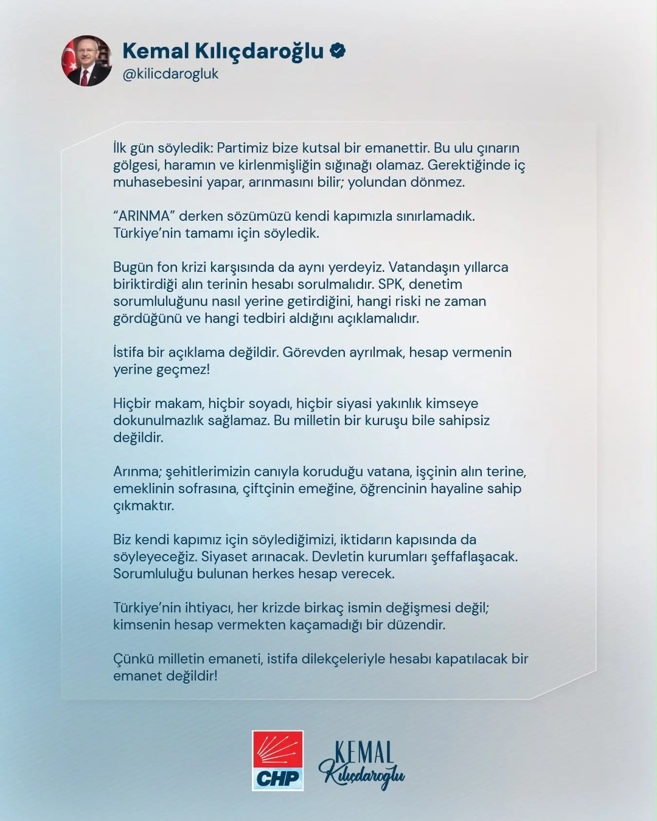 Kılıçdaroğlu, hesap verme çağrısında bulundu