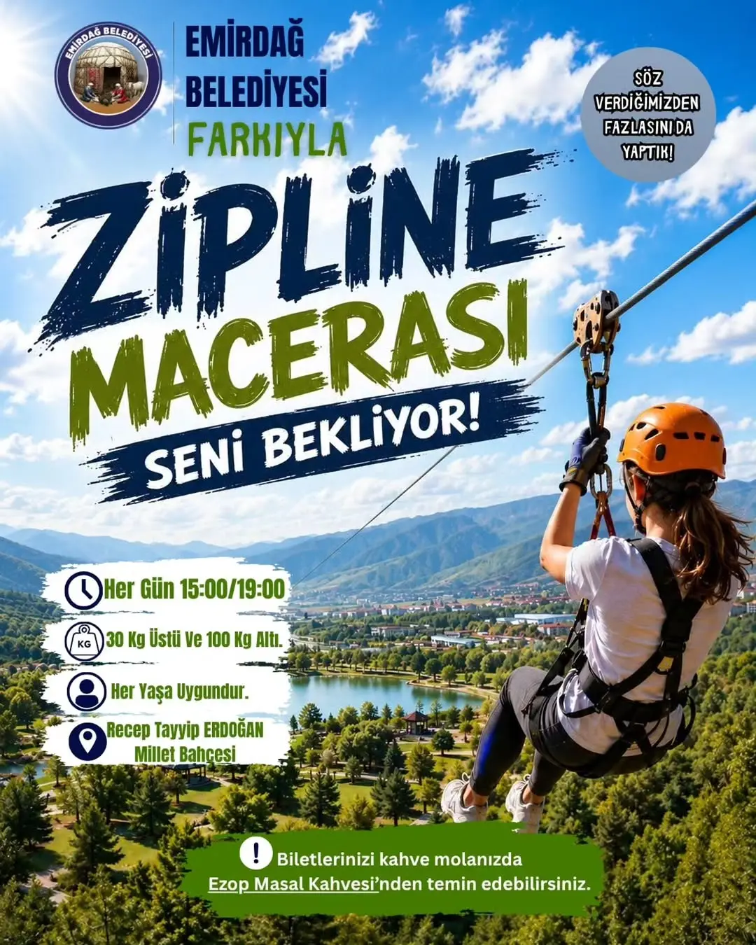 Emirdağ'da Zipline Deneyimi Başlıyor