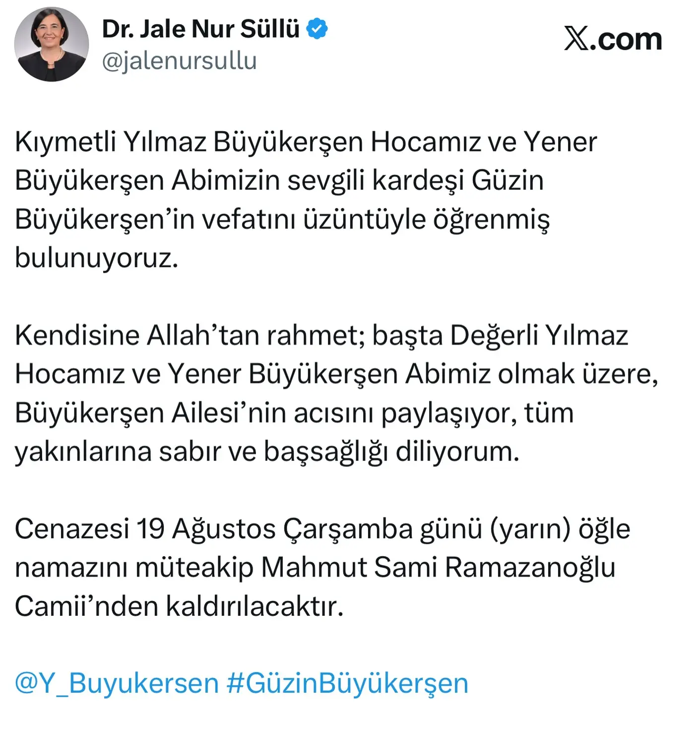 Güzin Büyükerşen'in Vefatı Duyuruldu