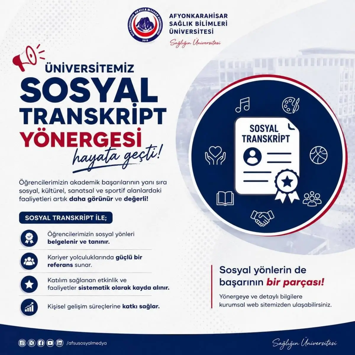 AFSÜ'den Sosyal Transkript Uygulaması Başlatılıyor