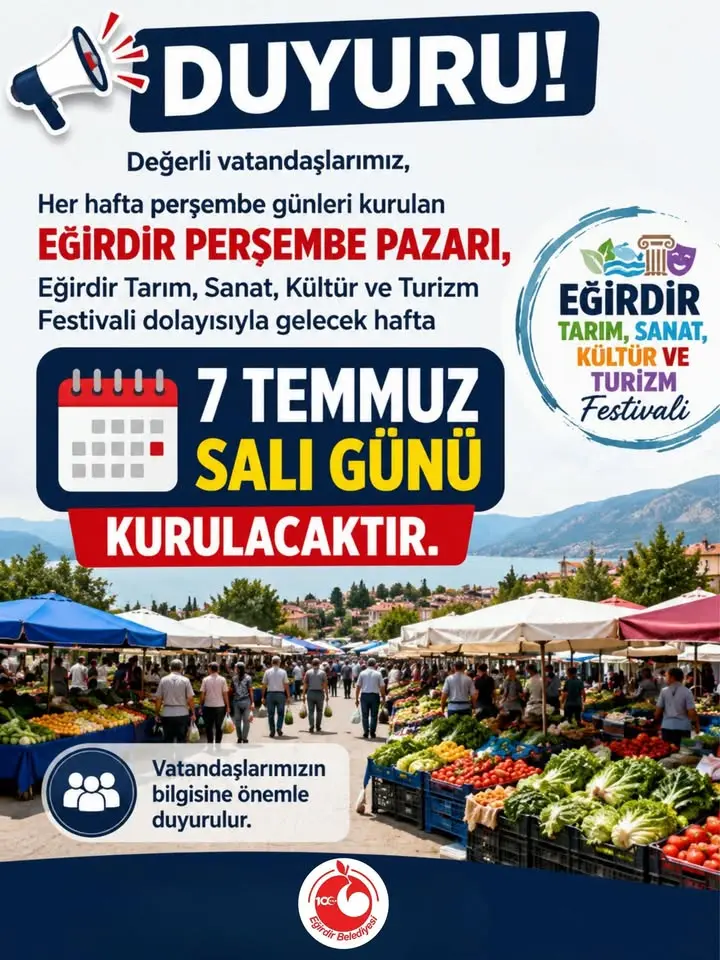 Eğirdir Perşembe Pazarı Tarih Değişikliği Duyuruldu
