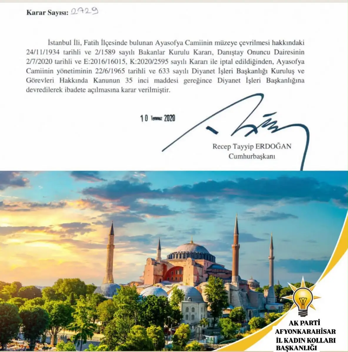 Ayasofya'nın yeniden cami olarak açılışı