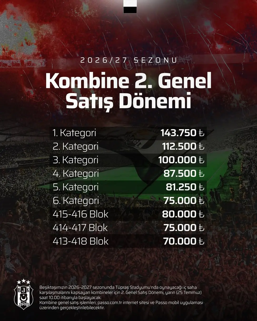 Beşiktaş'tan Kombine Satış Duyurusu
