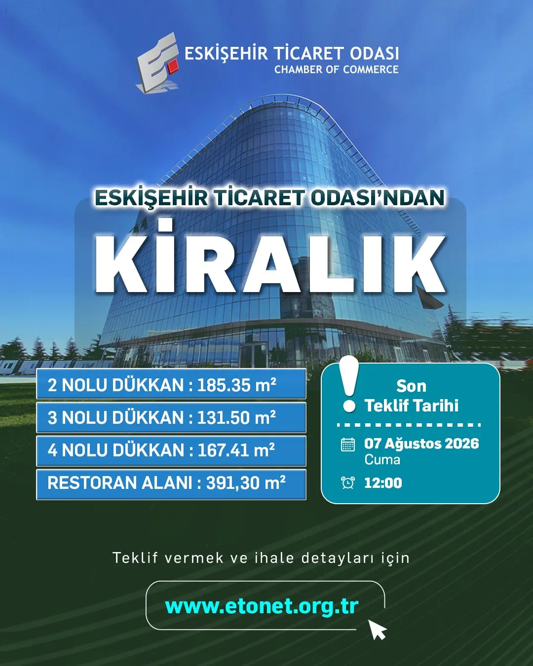 Eskişehir Ticaret Odası'nda Dükkan Kiralama İhalesi