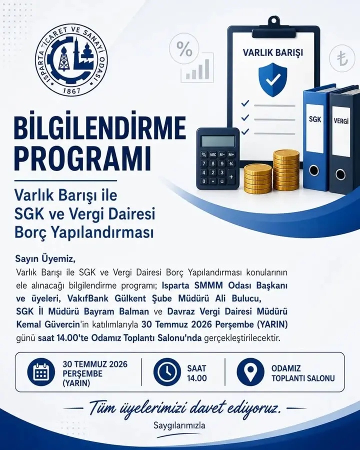 Isparta Ticaret ve Sanayi Odası'ndan toplantı daveti