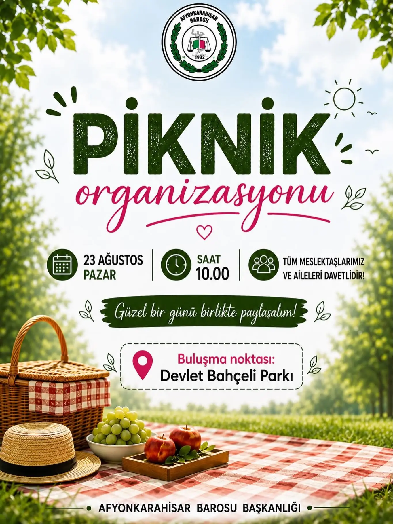 Afyonkarahisar Barosu Piknik Organizasyonu Duyuruldu