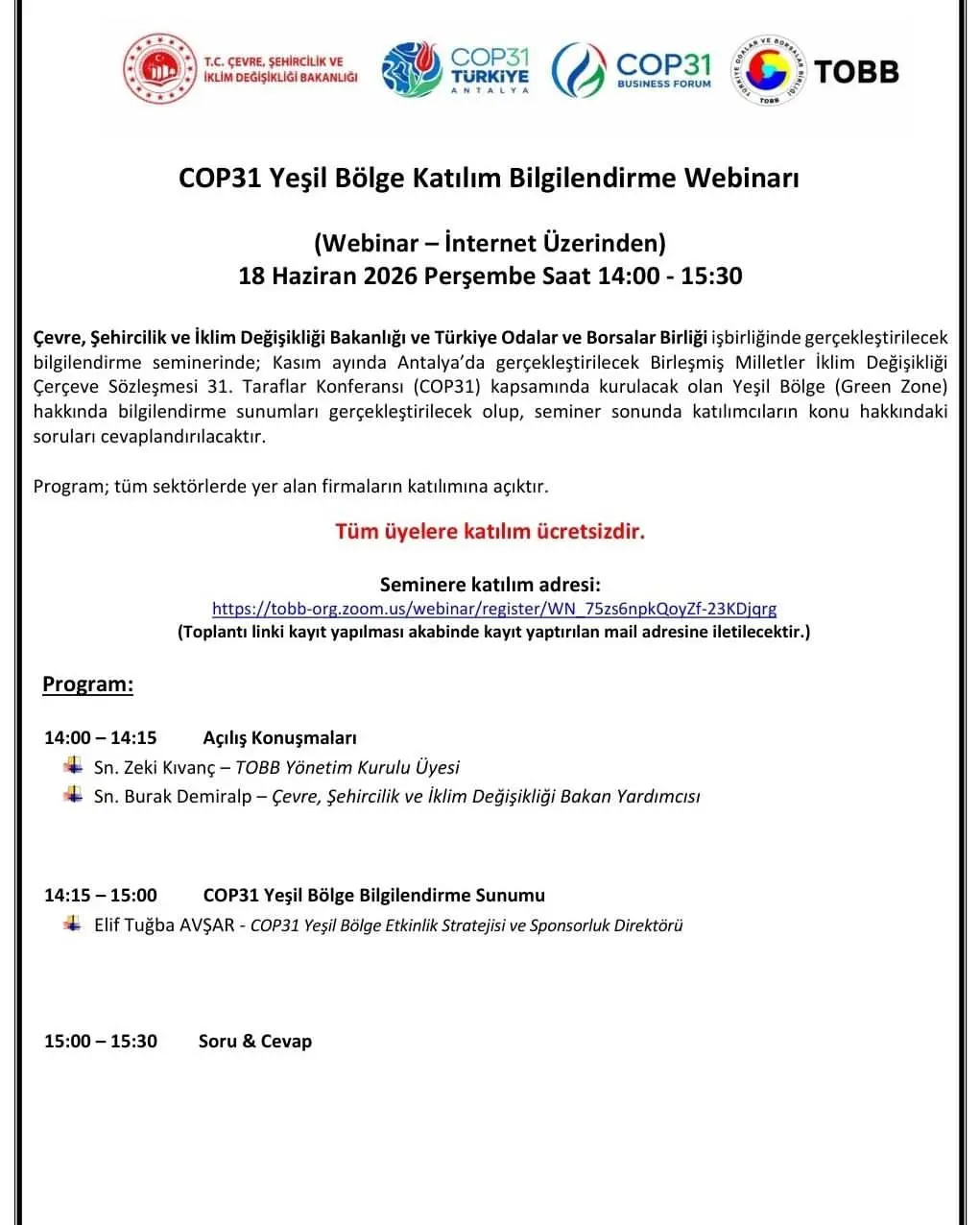 Yeşil Bölge Bilgilendirme Webinarı Düzenlenecek