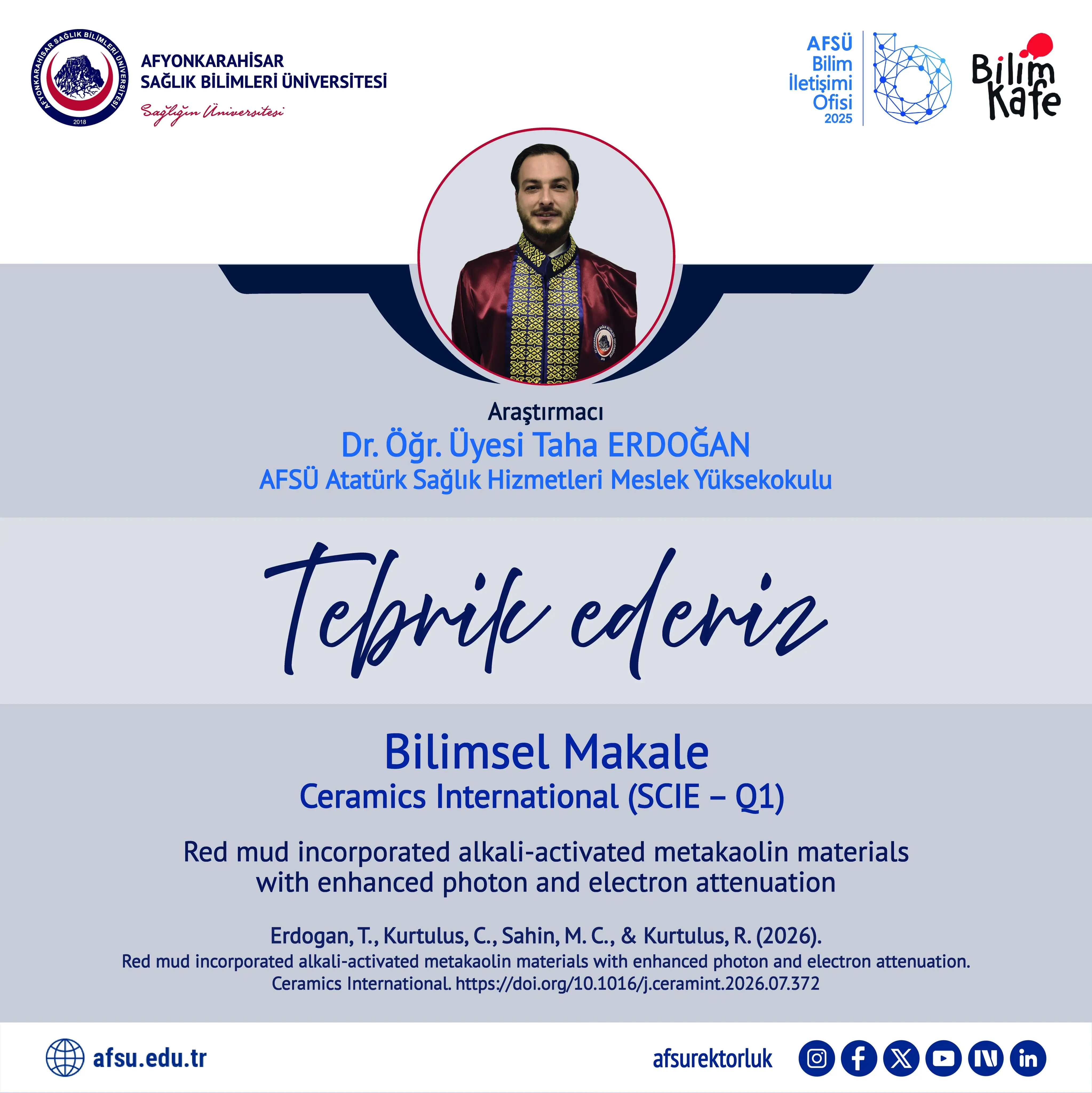 AFSÜ'den bilimsel makale başarısı