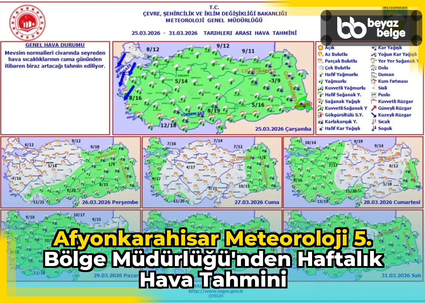 Afyonkarahisar Meteoroloji 5. Bölge Müdürlüğü'nden Haftalık Hava Tahmini