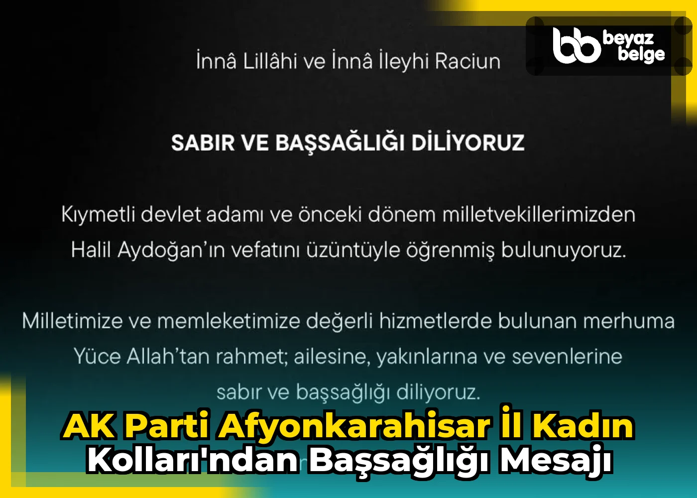 AK Parti Afyonkarahisar İl Kadın Kolları'ndan Başsağlığı Mesajı