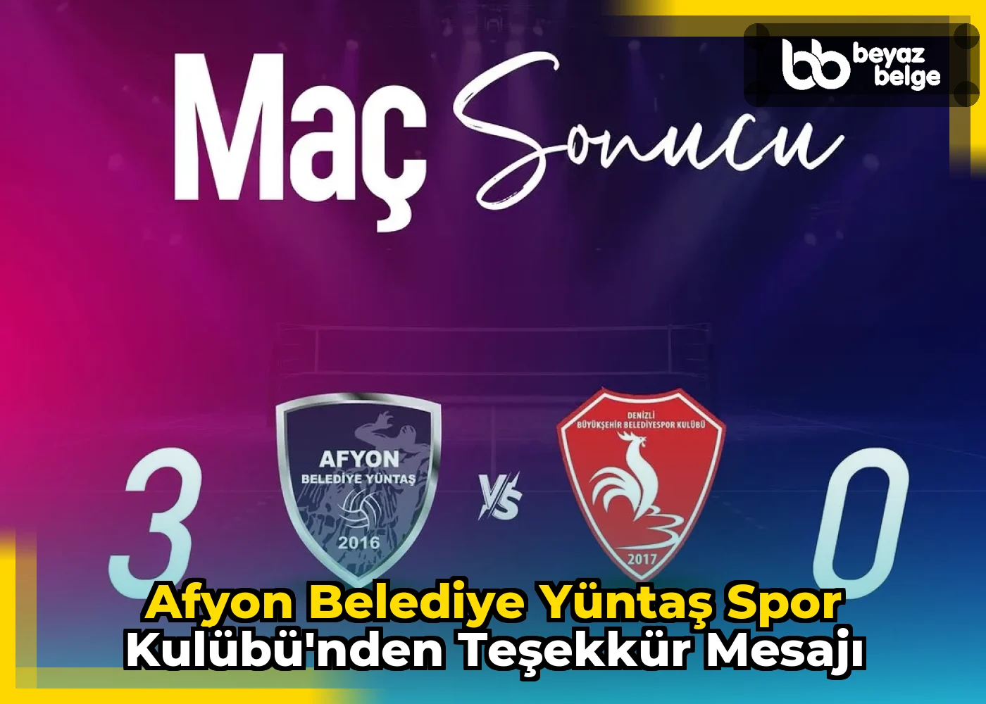 Afyon Belediye Yüntaş Spor Kulübü'nden Teşekkür Mesajı