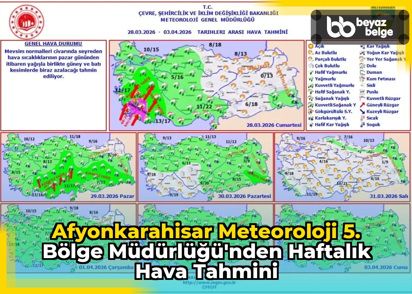 Afyonkarahisar Meteoroloji 5. Bölge Müdürlüğü'nden Haftalık Hava Tahmini