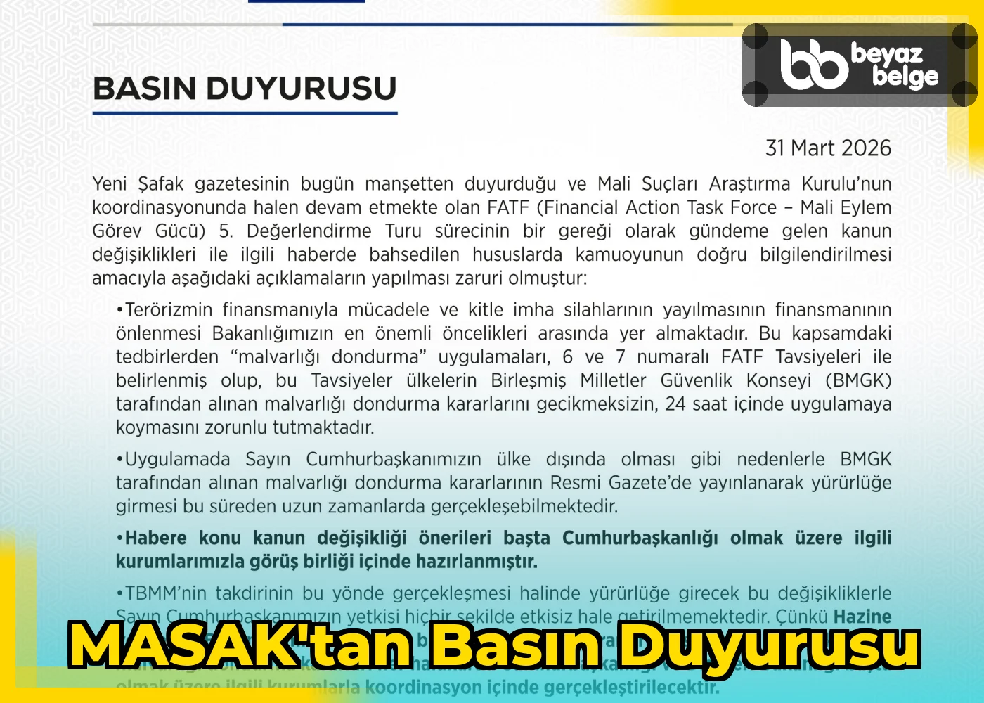 MASAK'tan Basın Duyurusu