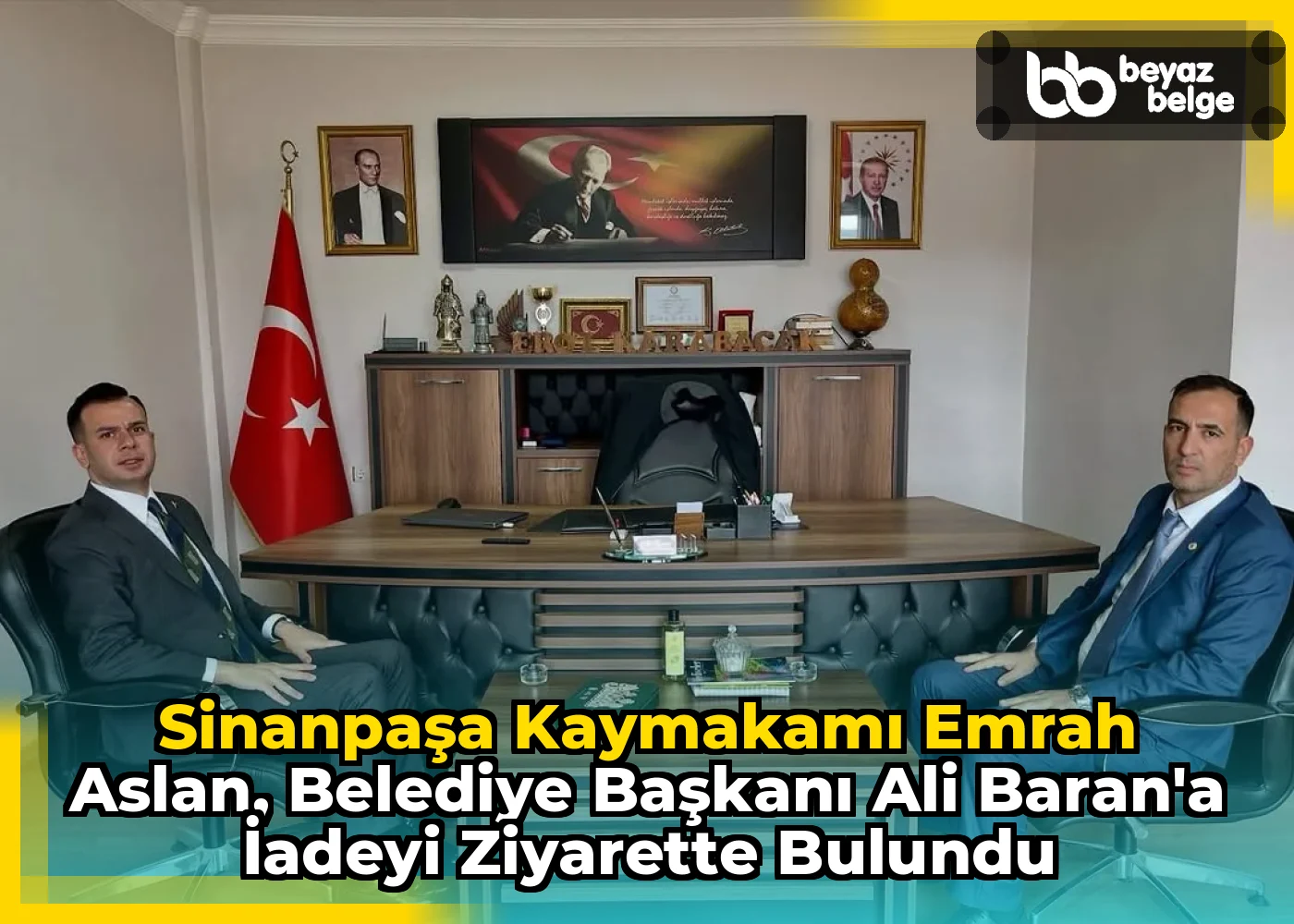 Sinanpaşa Kaymakamı Emrah Aslan, Belediye Başkanı Ali Baran'a İadeyi Ziyarette Bulundu