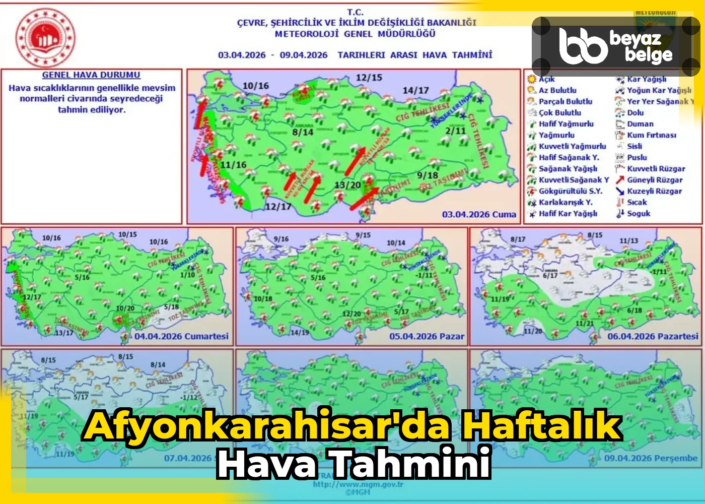 Afyonkarahisar'da Haftalık Hava Tahmini