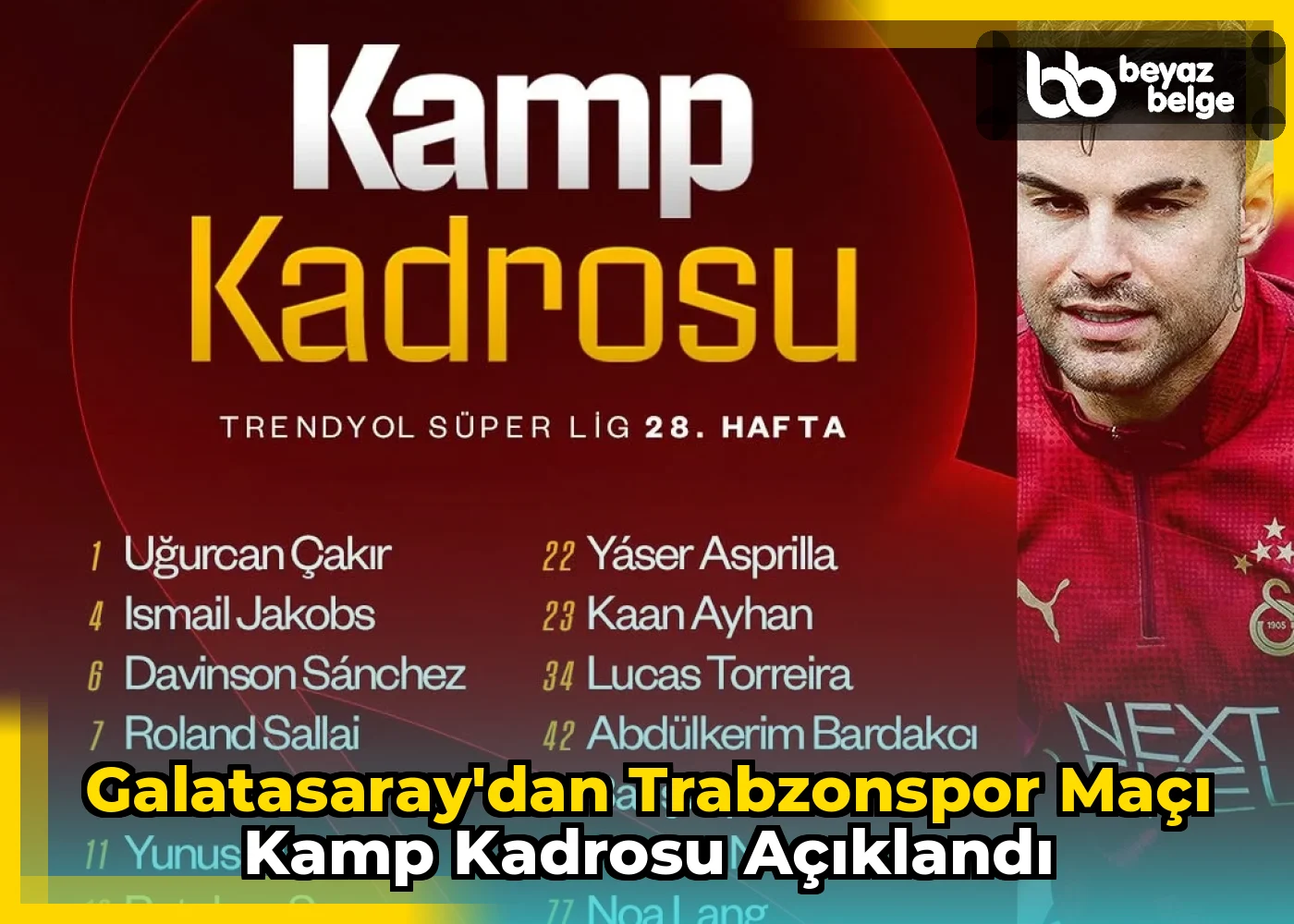 Galatasaray'dan Trabzonspor Maçı Kamp Kadrosu Açıklandı