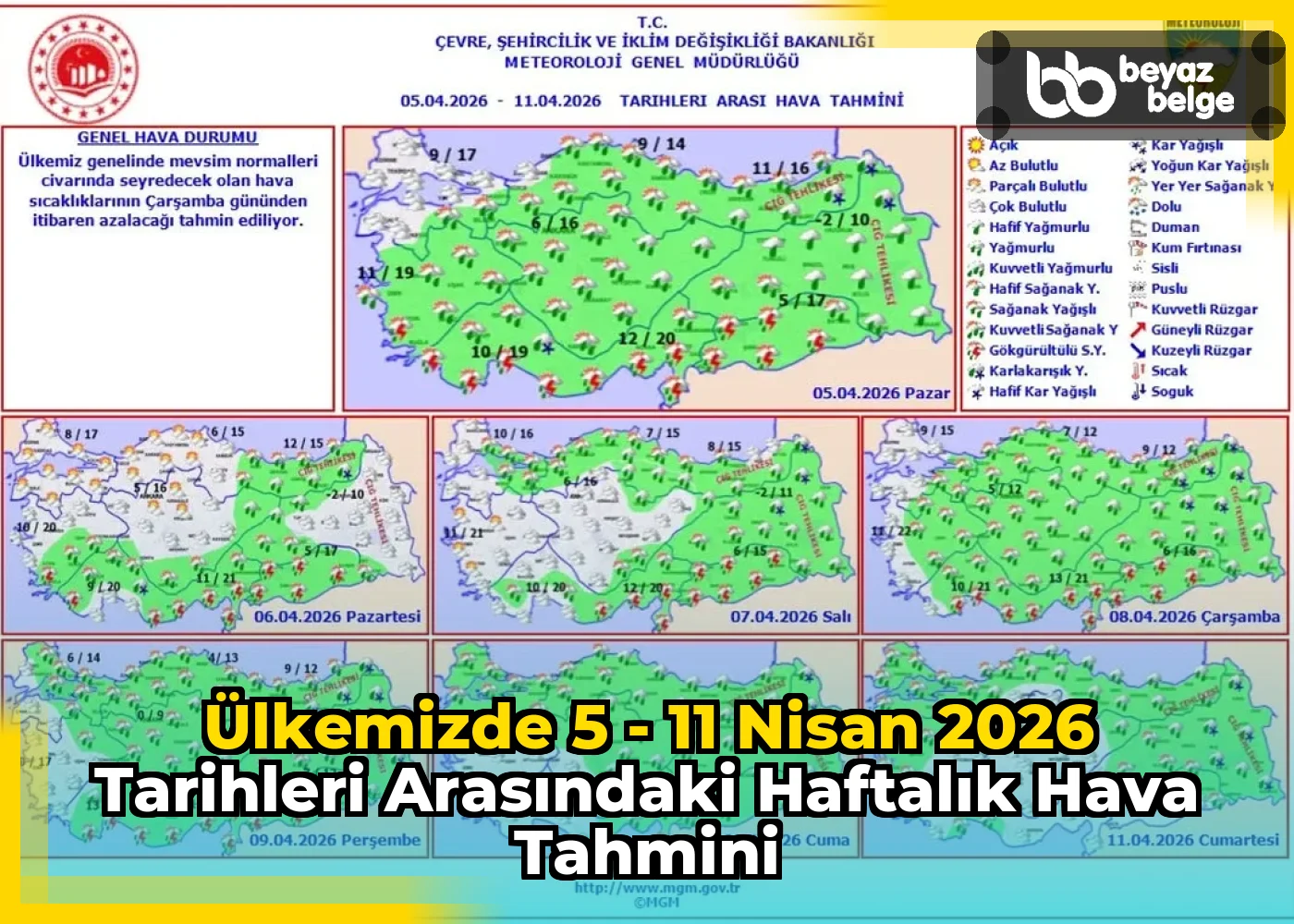 Ülkemizde 5 - 11 Nisan 2026 Tarihleri Arasındaki Haftalık Hava Tahmini