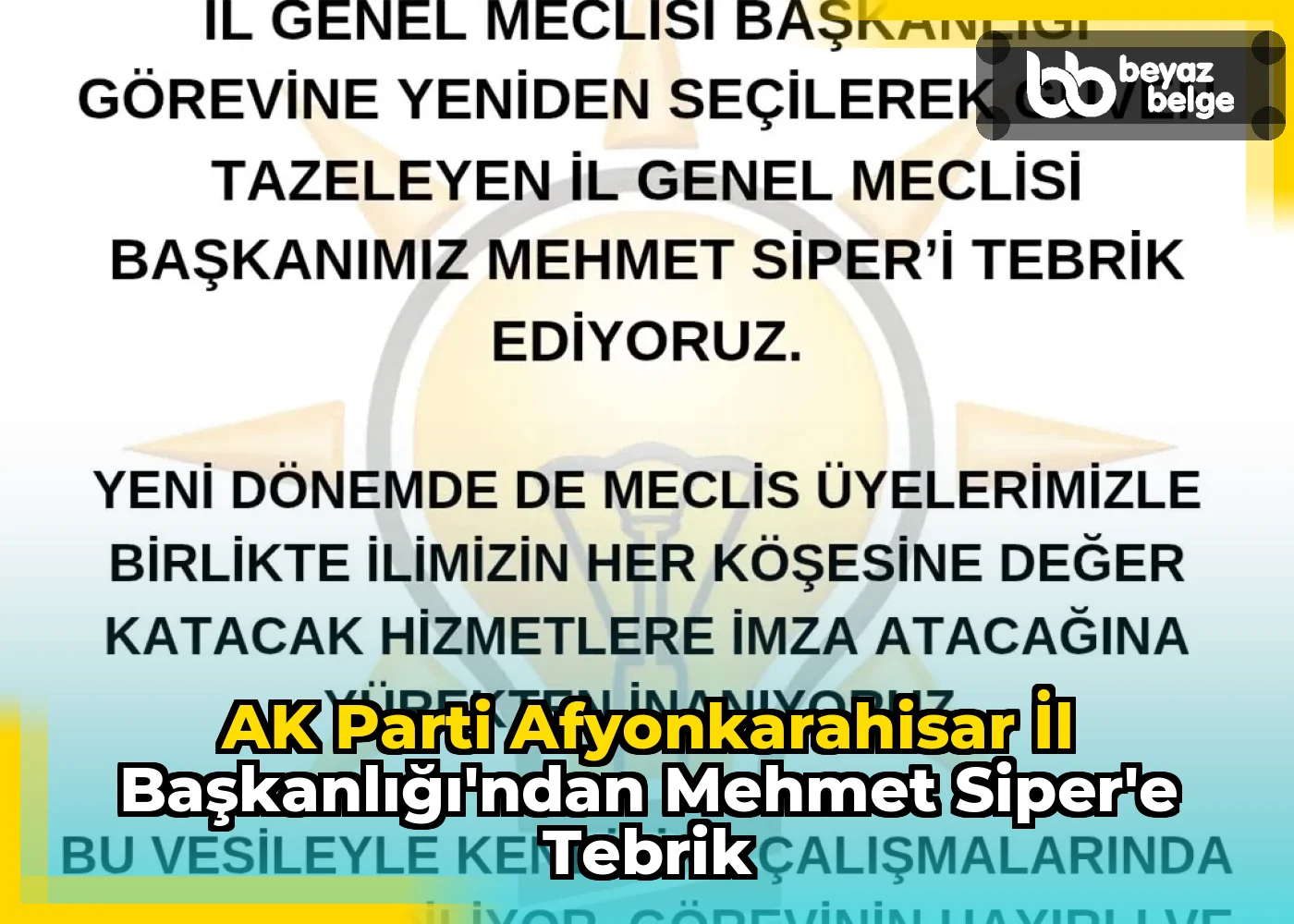 AK Parti Afyonkarahisar İl Başkanlığı'ndan Mehmet Siper'e Tebrik