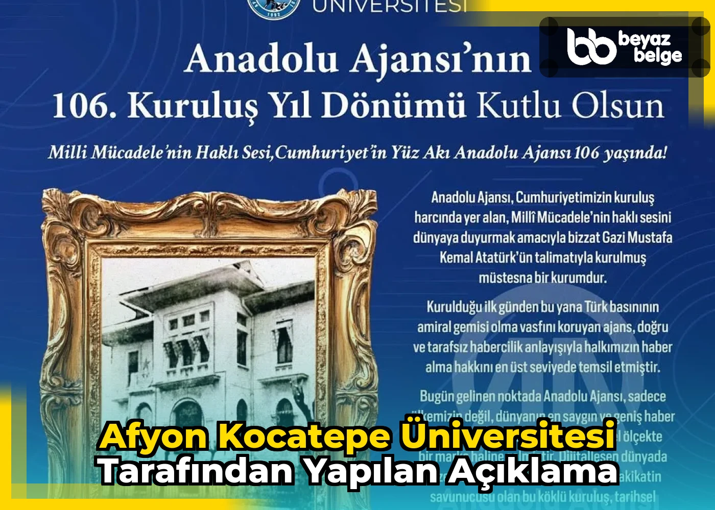 Afyon Kocatepe Üniversitesi Tarafından Yapılan Açıklama