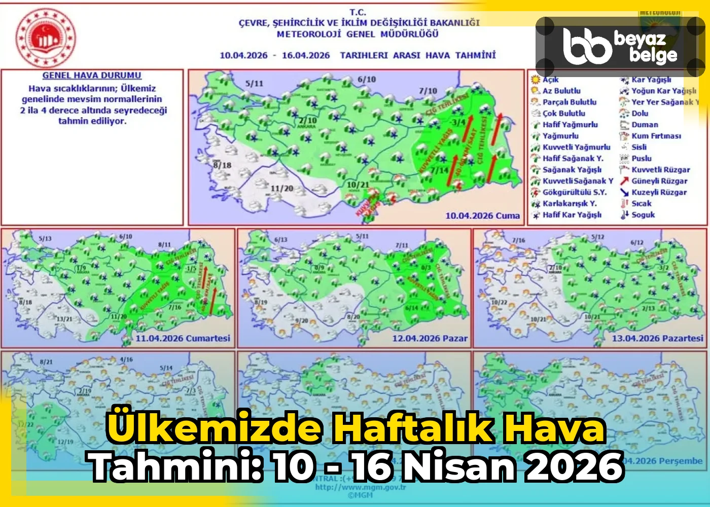 Ülkemizde Haftalık Hava Tahmini: 10 - 16 Nisan 2026