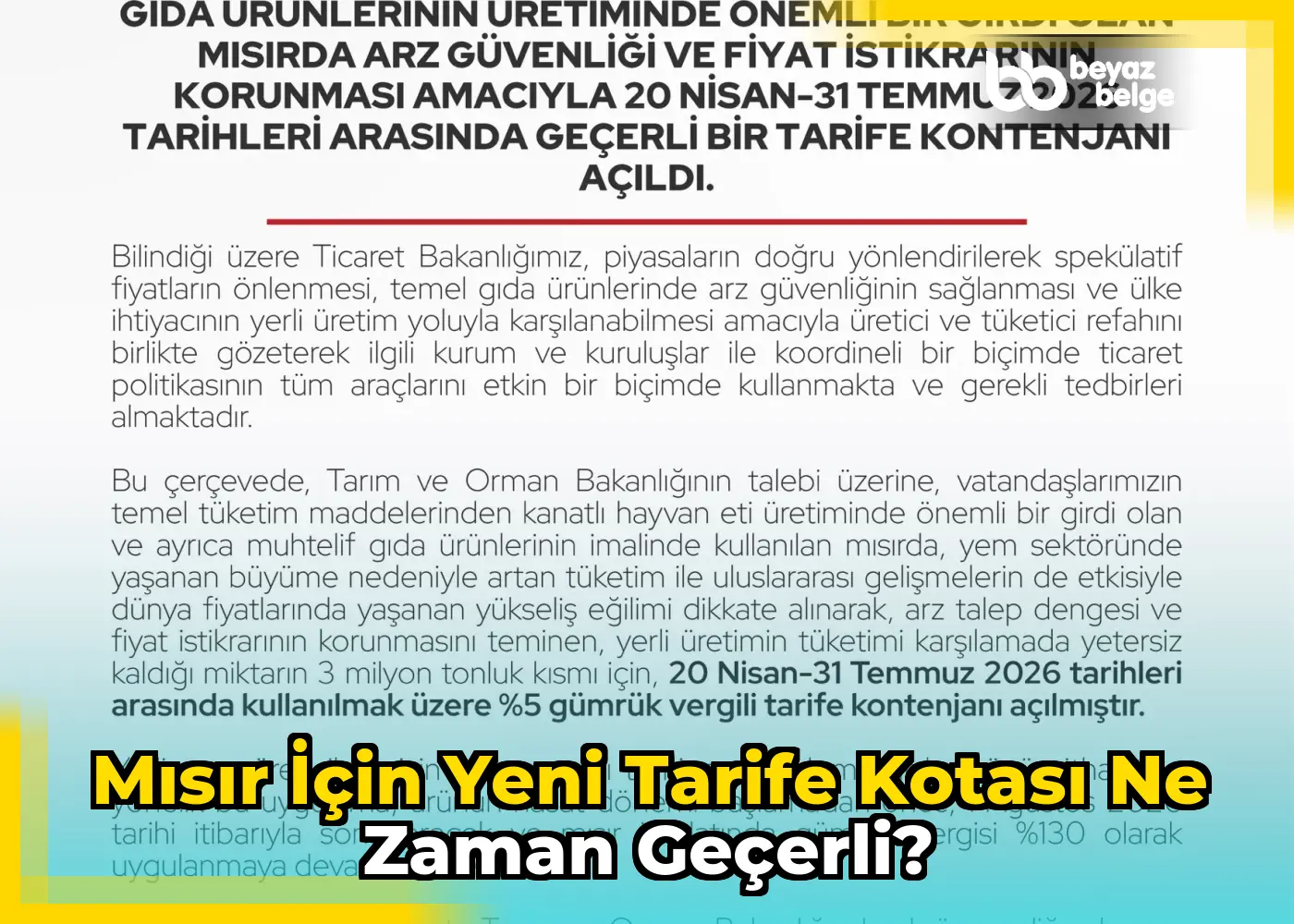 Mısır için yeni tarife kotası ne zaman geçerli?