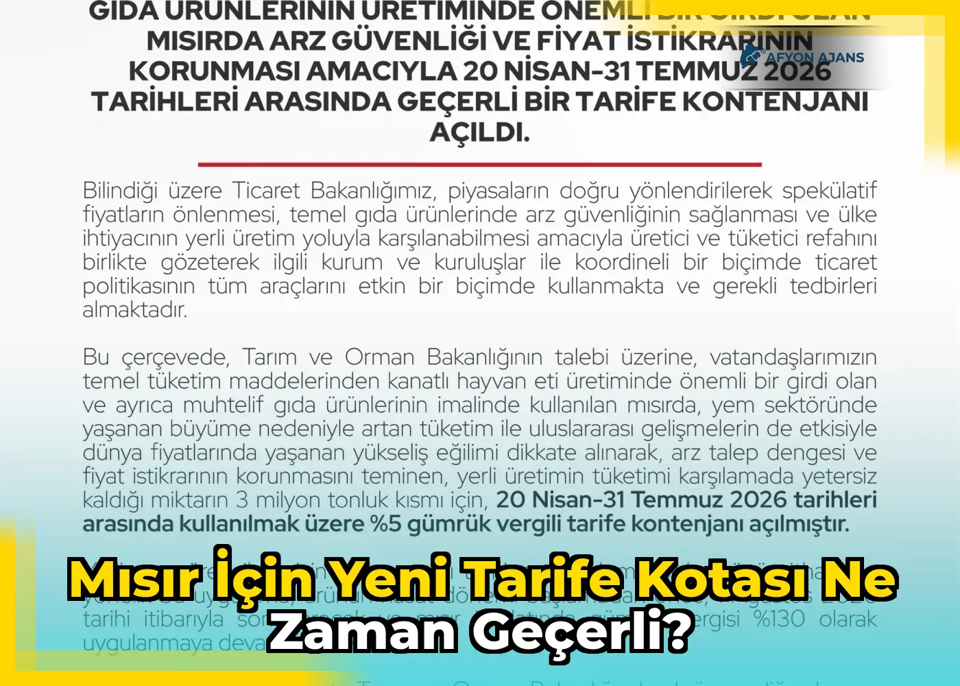 Mısır için yeni tarife kotası ne zaman geçerli?