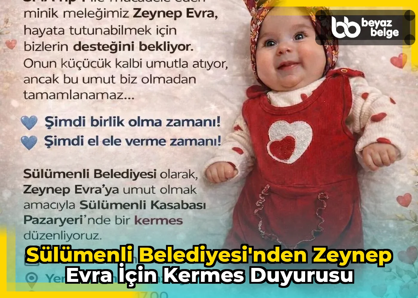 Sülümenli Belediyesi'nden Zeynep Evra İçin Kermes Duyurusu