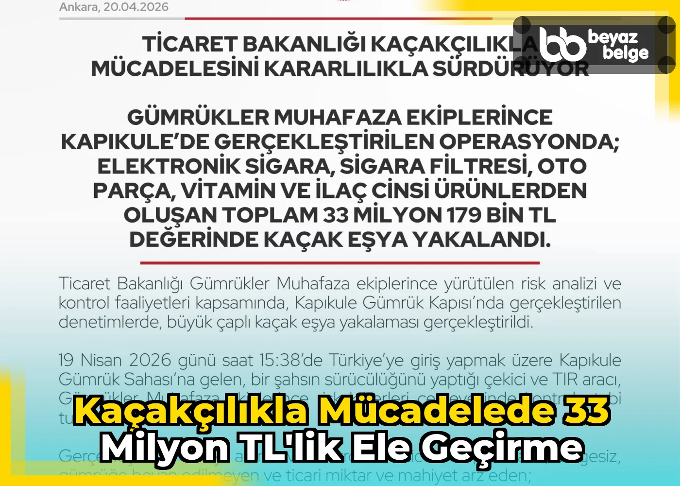 Kaçakçılıkla Mücadelede 33 Milyon TL'lik Ele Geçirme