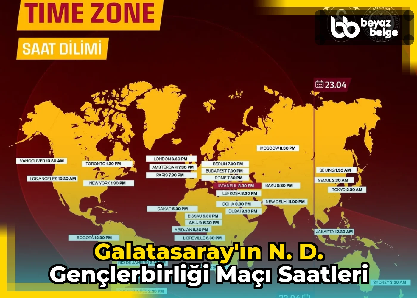 Galatasaray'ın N. D. Gençlerbirliği Maçı Saatleri