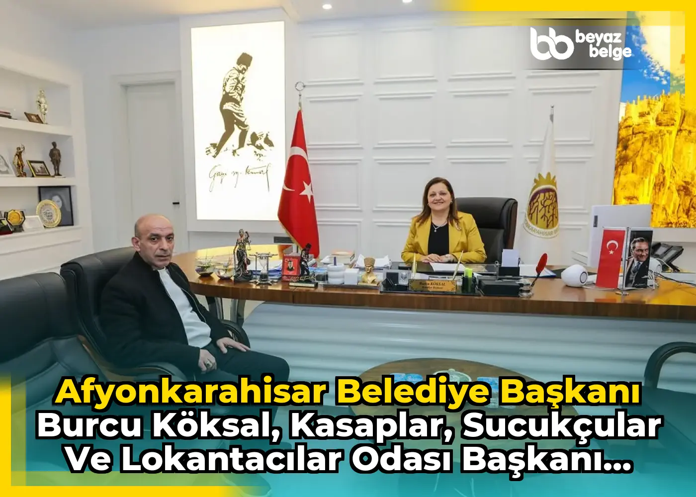 Afyonkarahisar Belediye Başkanı Burcu Köksal, Kasaplar, Sucukçular ve Lokantacılar Odası Başkanı İbrahim Yörük ile Görüş Alışverişinde Bulundu