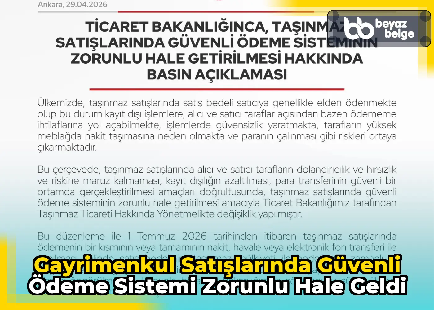 Gayrimenkul satışlarında güvenli ödeme sistemi zorunlu hale geldi