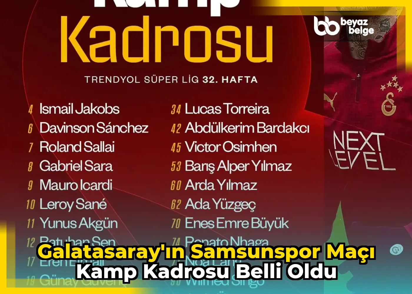 Galatasaray'ın Samsunspor Maçı Kamp Kadrosu Belli Oldu