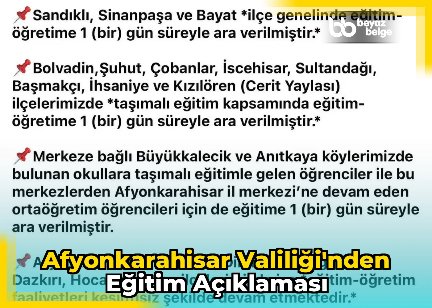 Afyonkarahisar Valiliği'nden Eğitim Açıklaması