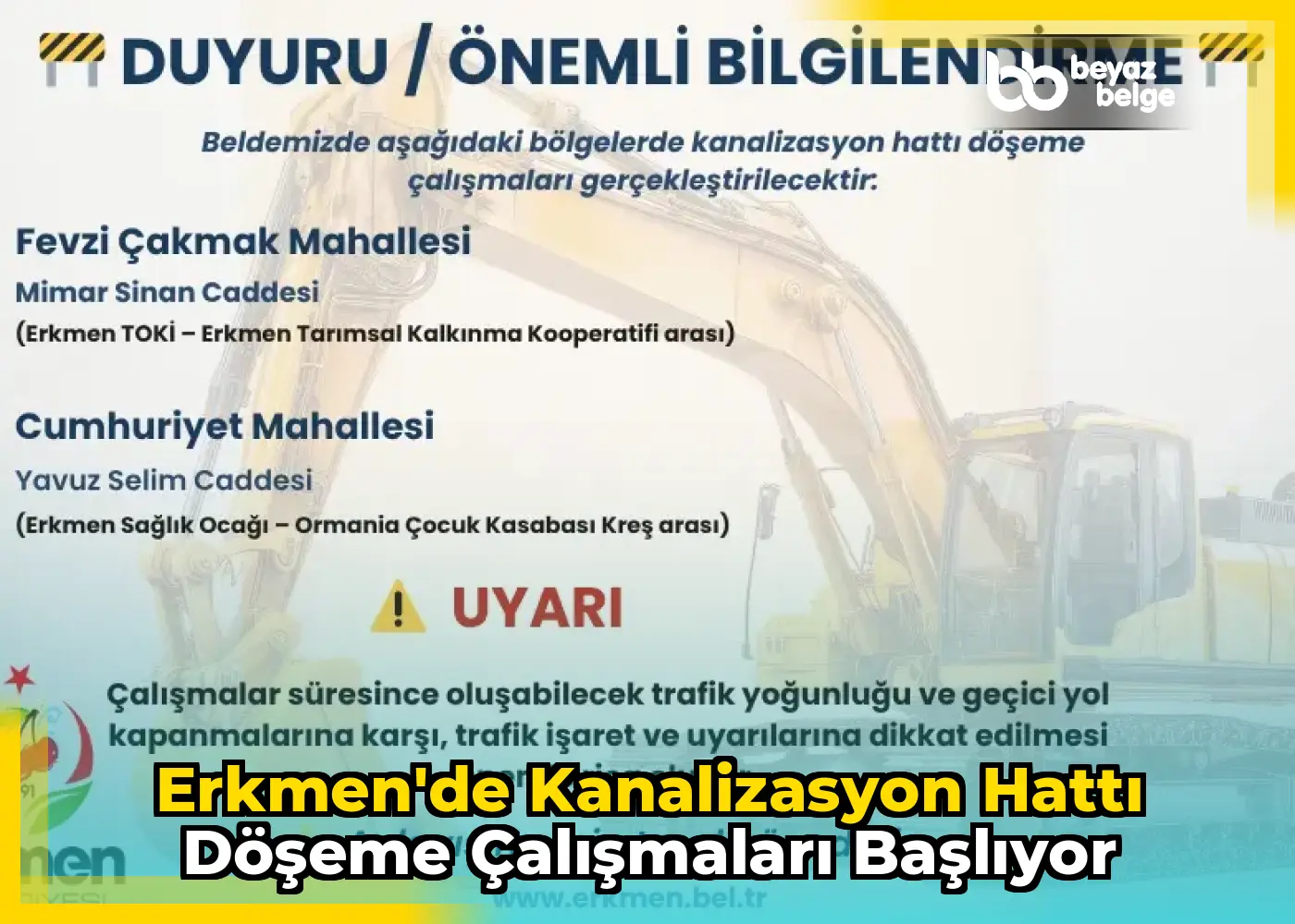 Erkmen'de Kanalizasyon Hattı Döşeme Çalışmaları Başlıyor