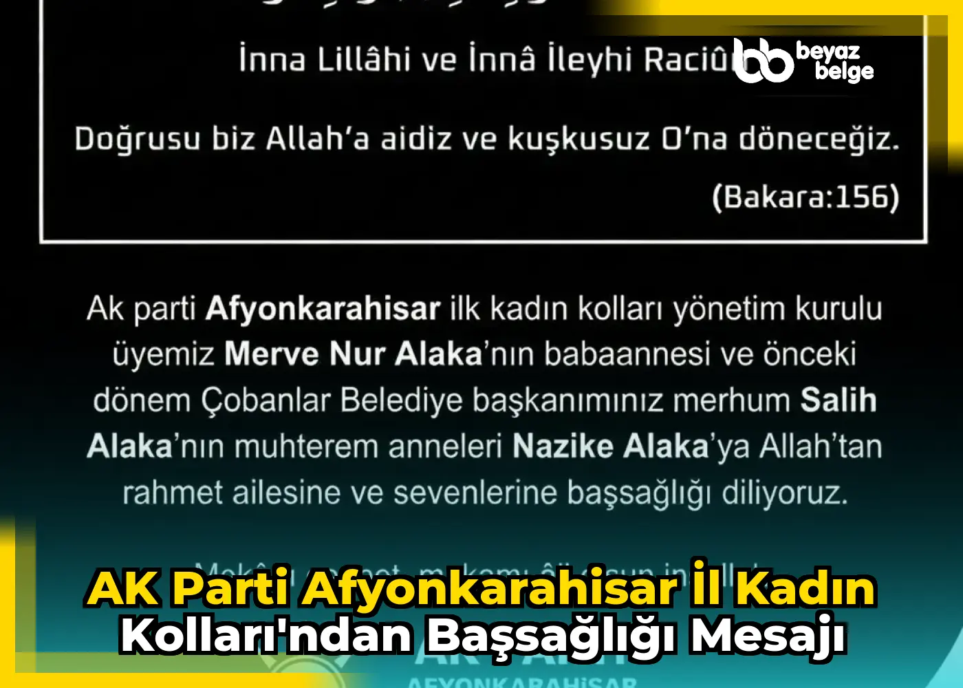 AK Parti Afyonkarahisar İl Kadın Kolları'ndan Başsağlığı Mesajı
