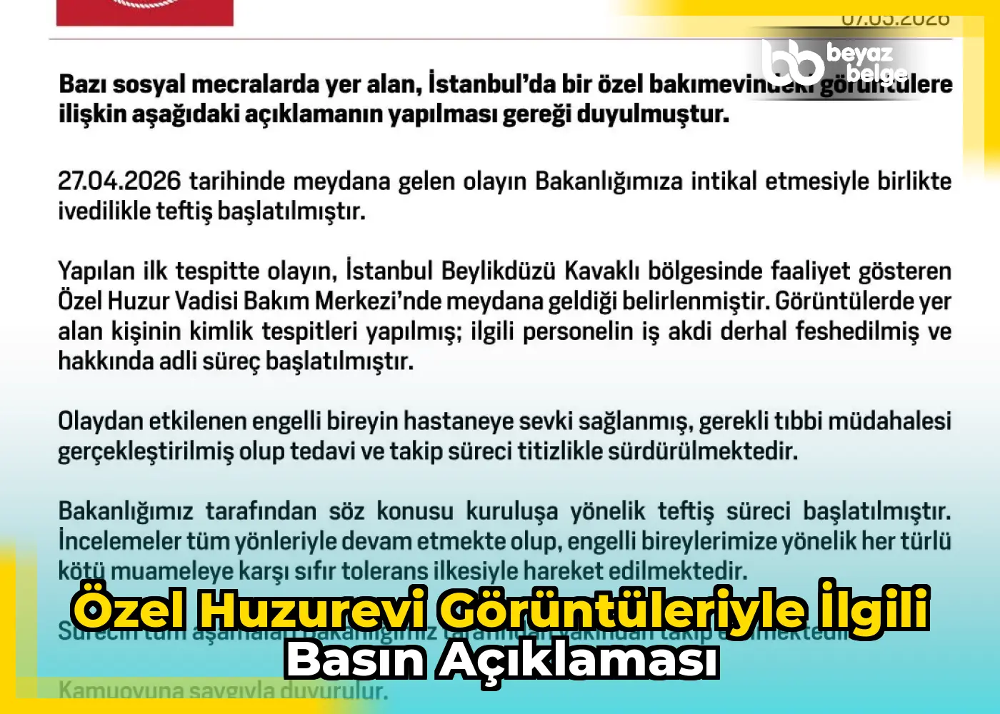 Özel huzurevi görüntüleriyle ilgili basın açıklaması